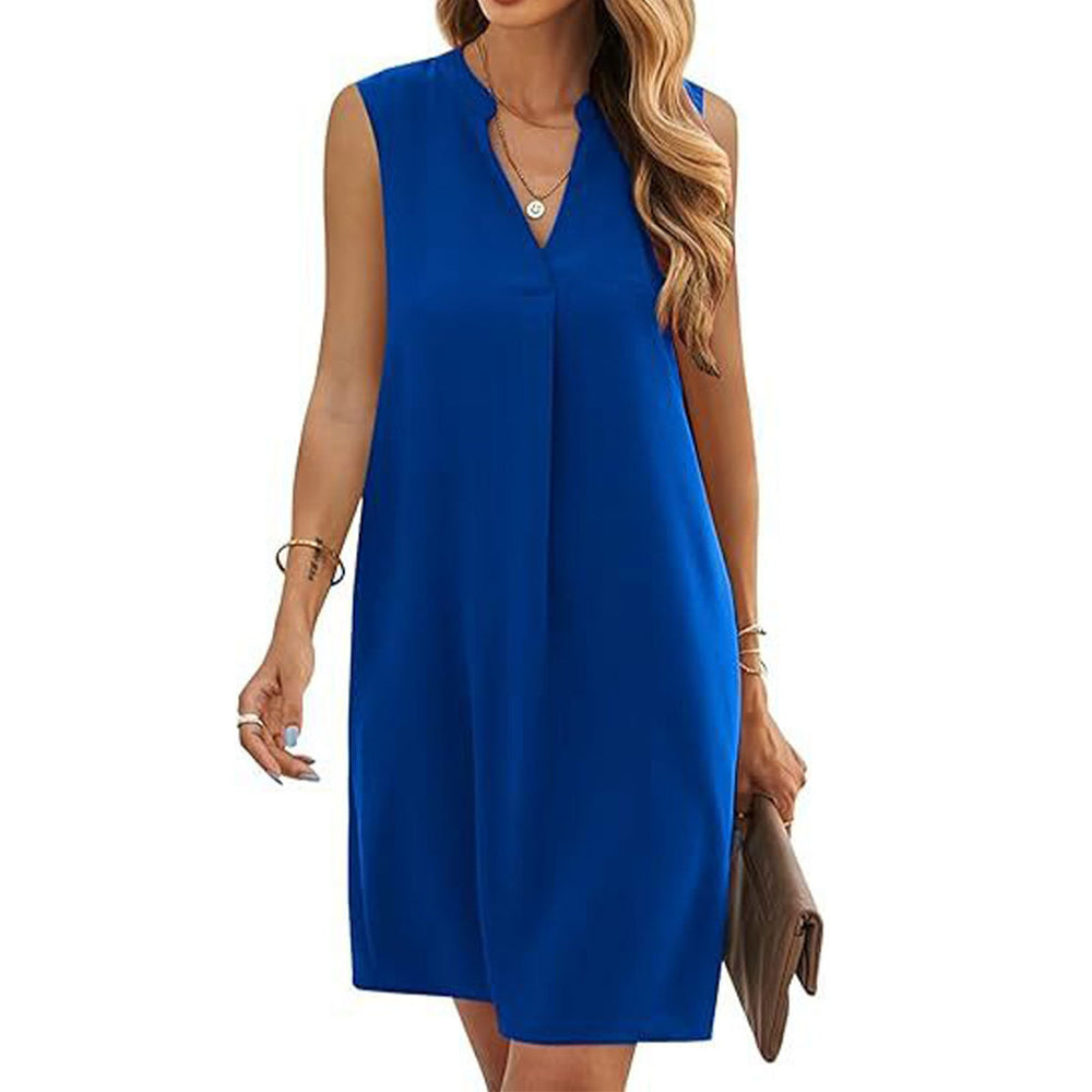 Vibrant Solid Casual V-neck Shirt Dress for Women