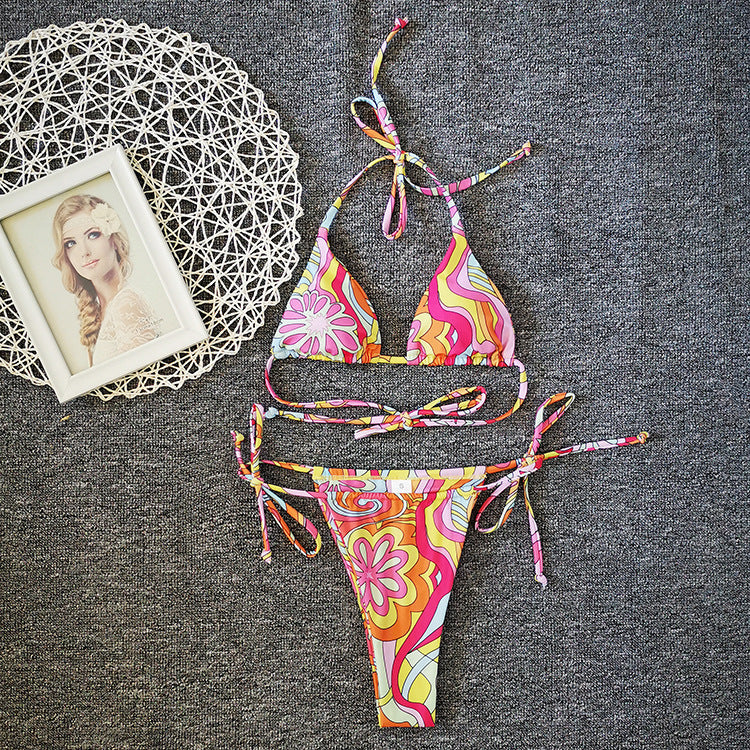 Nuovo costume da bagno bikini con coulisse floreale da donna