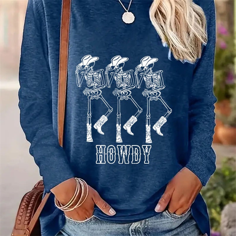 Casual Printed Round Neck Long Sleeve T-shirt for Women - Spring & Autumn Edition