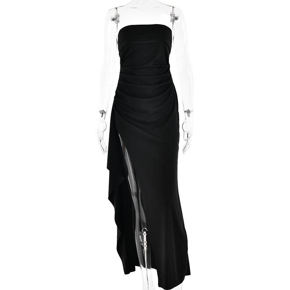 Elegant Strapless Maxi Dress with Pleats - Women's Formal Party Gown