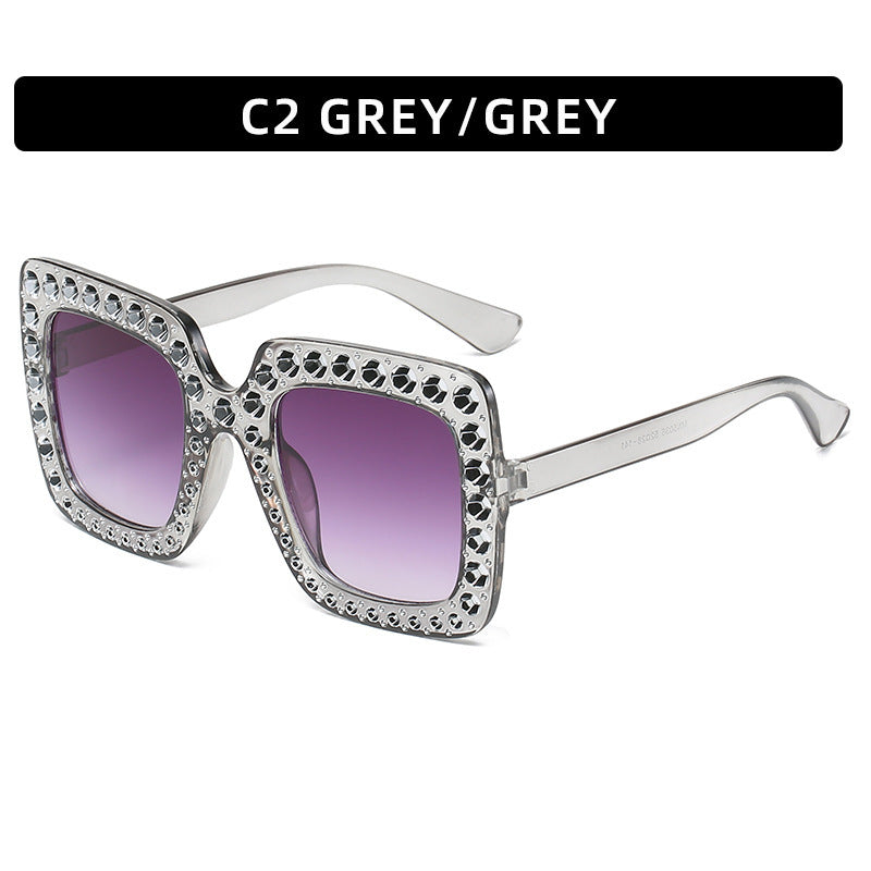 Large Square Frame With Rhinestones Sunglasses Personality Street Style Fashion Glasses Summer