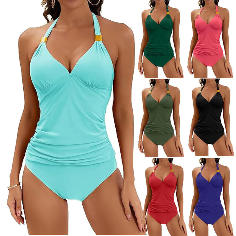 Elevate Your Swimwear Collection with this Stylish Women's Halter Split Tie Bikini Set