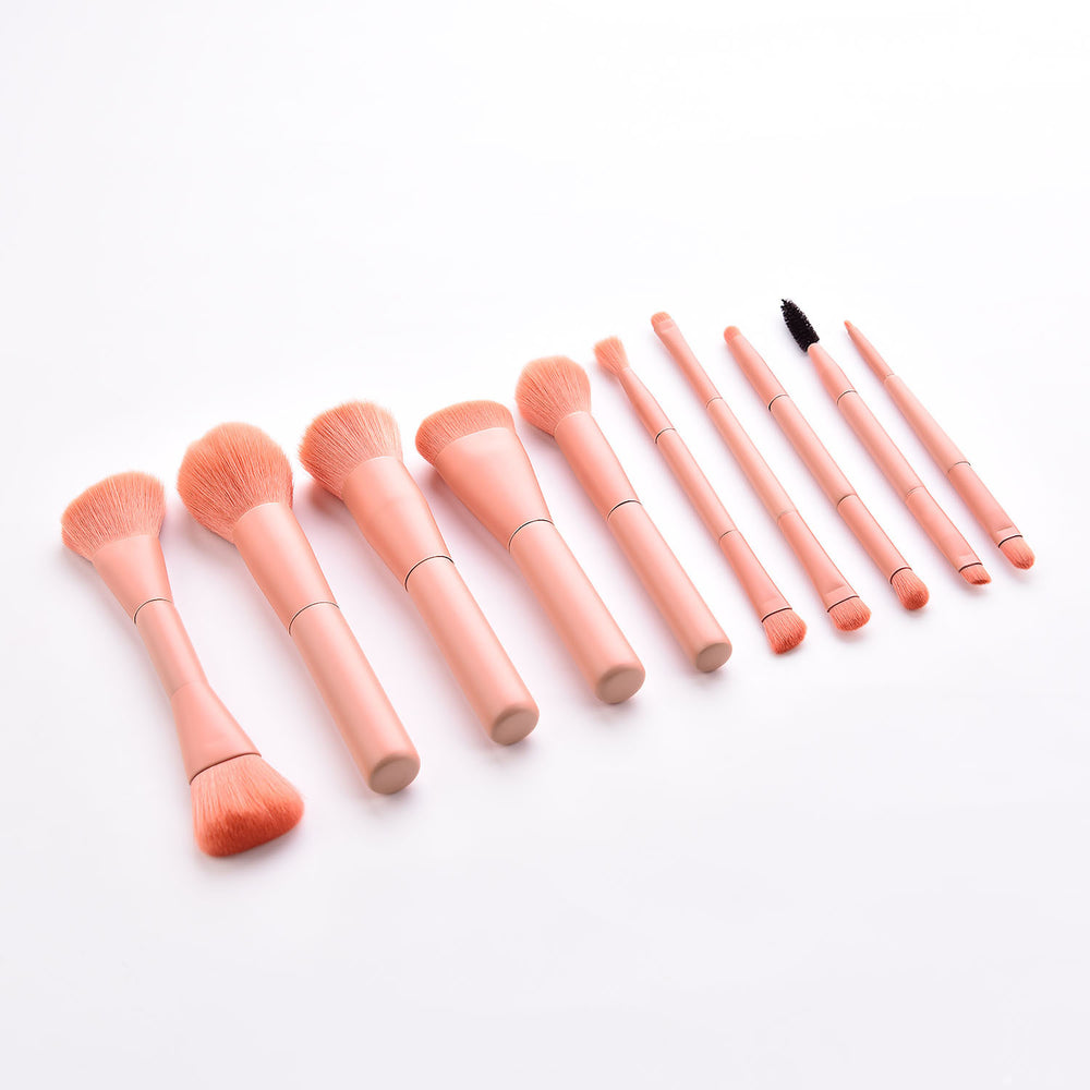 10-Piece Portable Makeup Brush Set with Wooden Handles