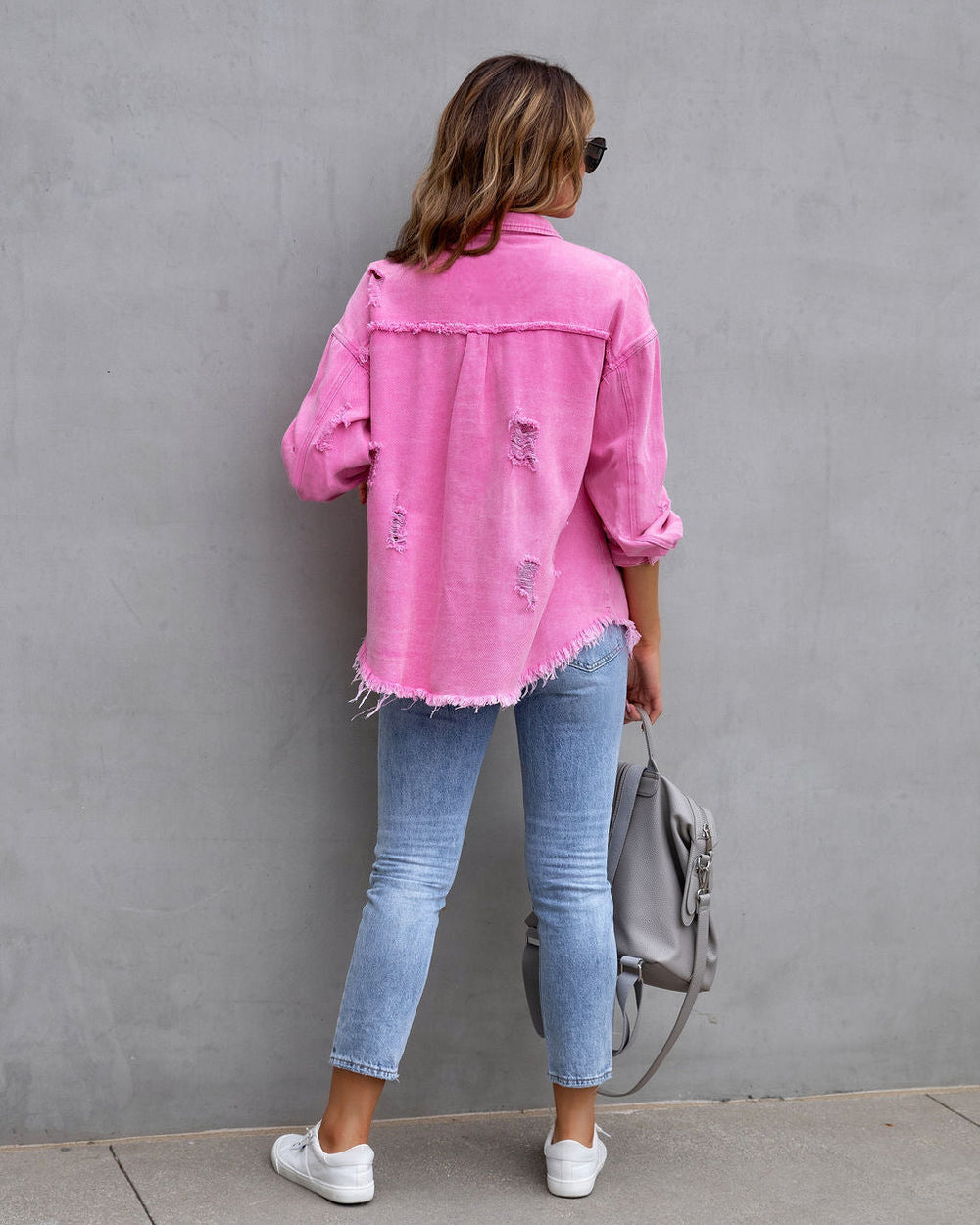 Stylish Ripped Button-Up Jacket for Women - Casual Spring and Autumn Tops