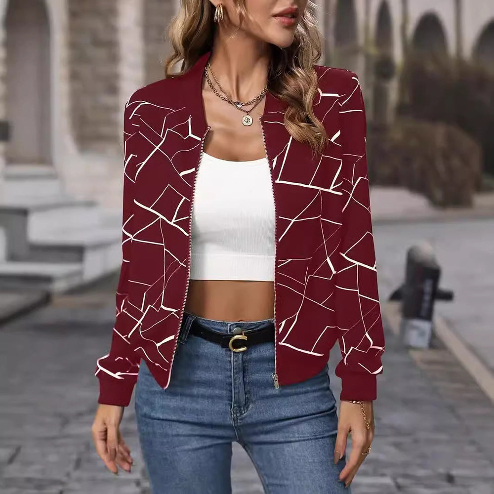 3D Effect Loose Fit Printed Workwear Jacket for Women