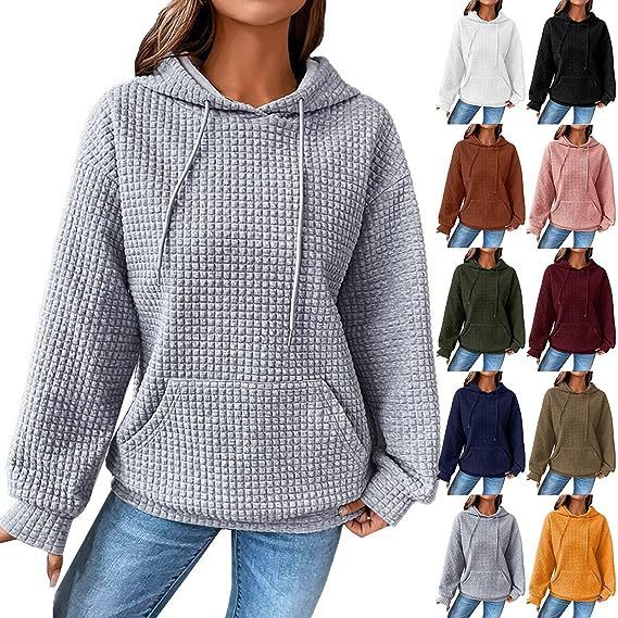 Maglione casual da donna a maniche lunghe con cappuccio in colori solidi