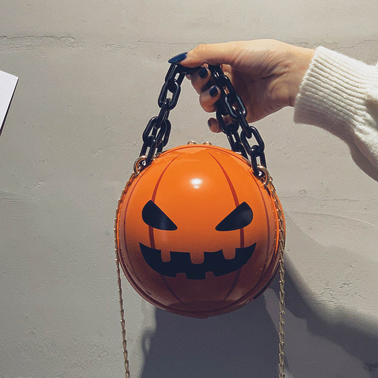 Whimsical Halloween Pumpkin Ball Handbags with Chain - Fun Shoulder Bags for Kids and Women