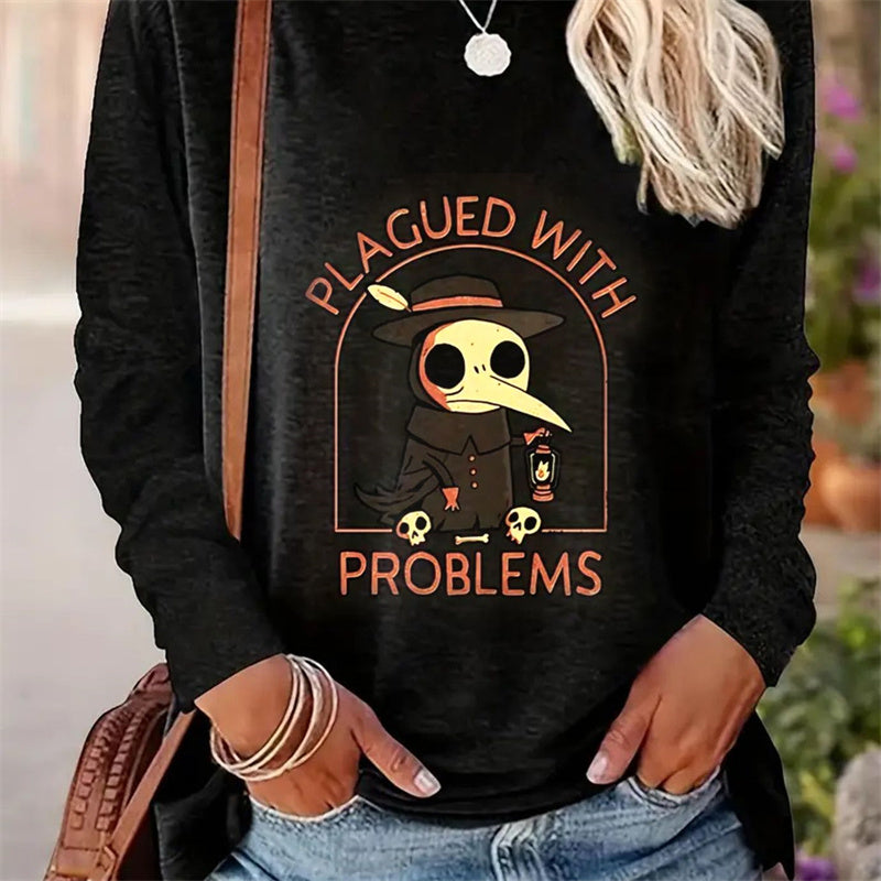 Casual Printed Round Neck Long Sleeve T-shirt for Women - Spring & Autumn Style