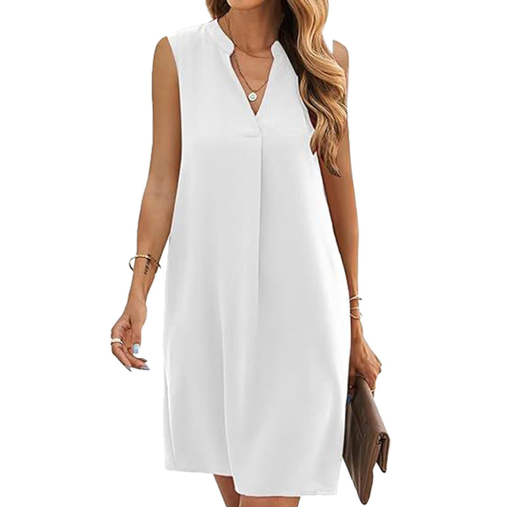 Vibrant Solid Casual V-neck Shirt Dress for Women