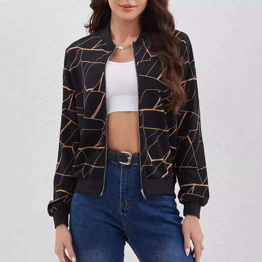 3D Effect Loose Fit Printed Workwear Jacket for Women