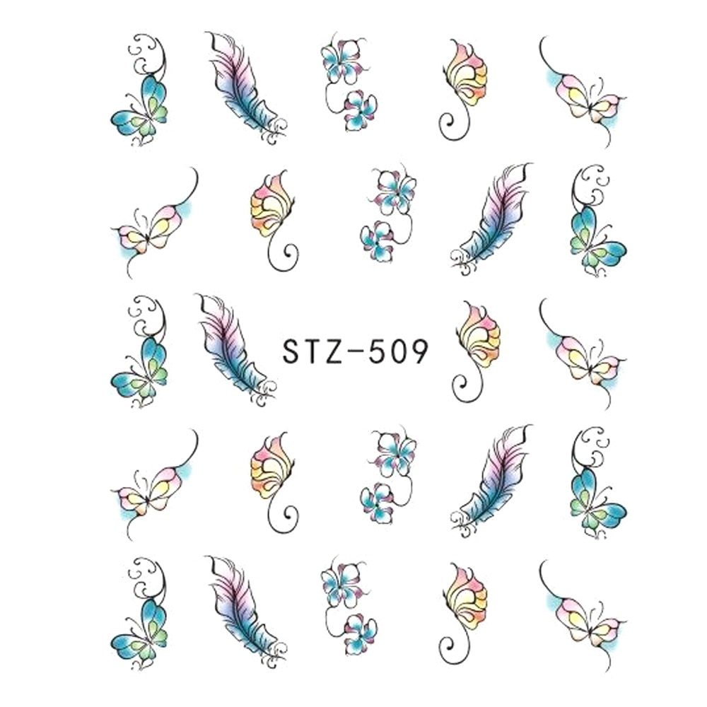 Butterfly and Floral Nail Art Water Transfer Decal Stickers - Creative Manicure Set