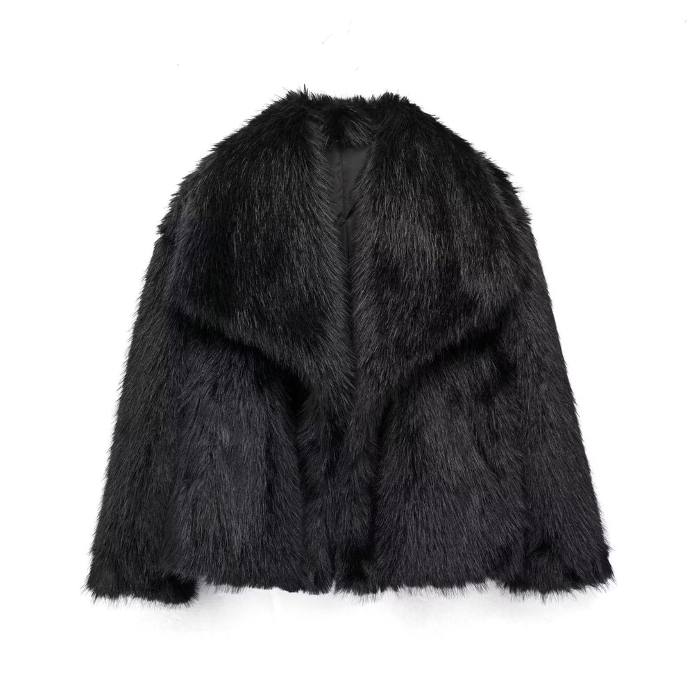 Elegante cappotto invernale in peluche per donna - Capispalla casual a maniche lunghe con risvolto spesso