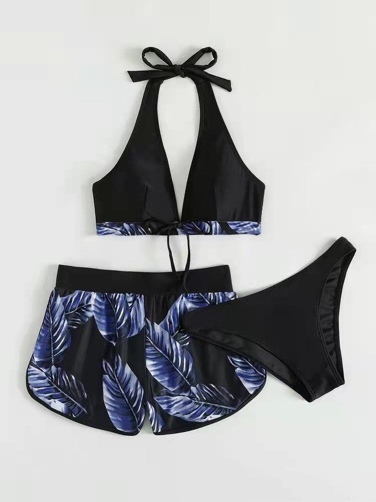 Tropical Paradise Bikini Set with Matching Shorts for Women's Summer Swimwear