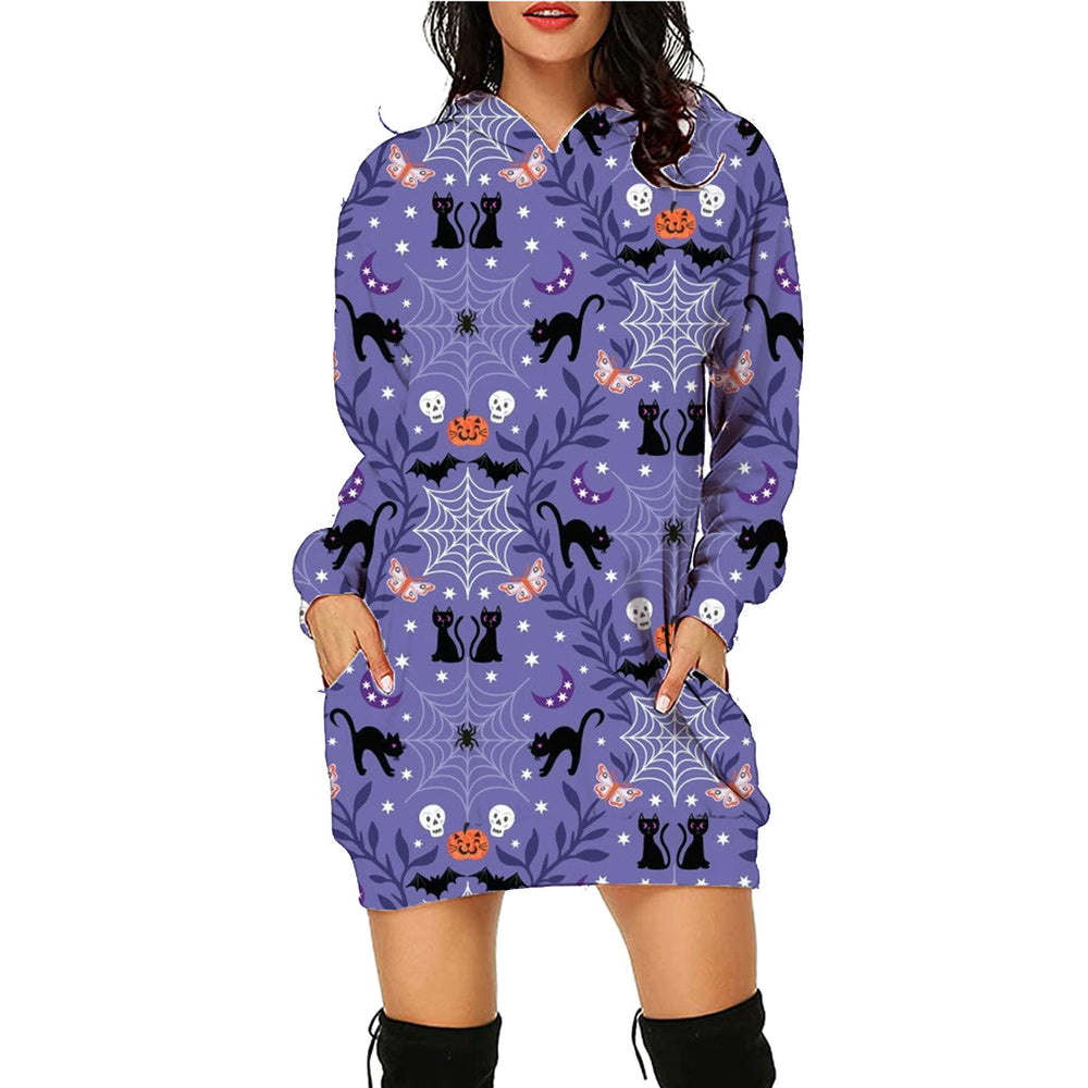 Übergroßer Kapuzenpullover mit Halloween-Motiv und Taschen für Damen