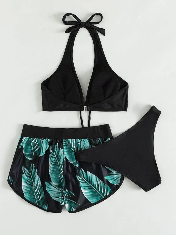 Tropical Paradise Bikini-Set mit passenden Shorts für Damen-Sommerbademode