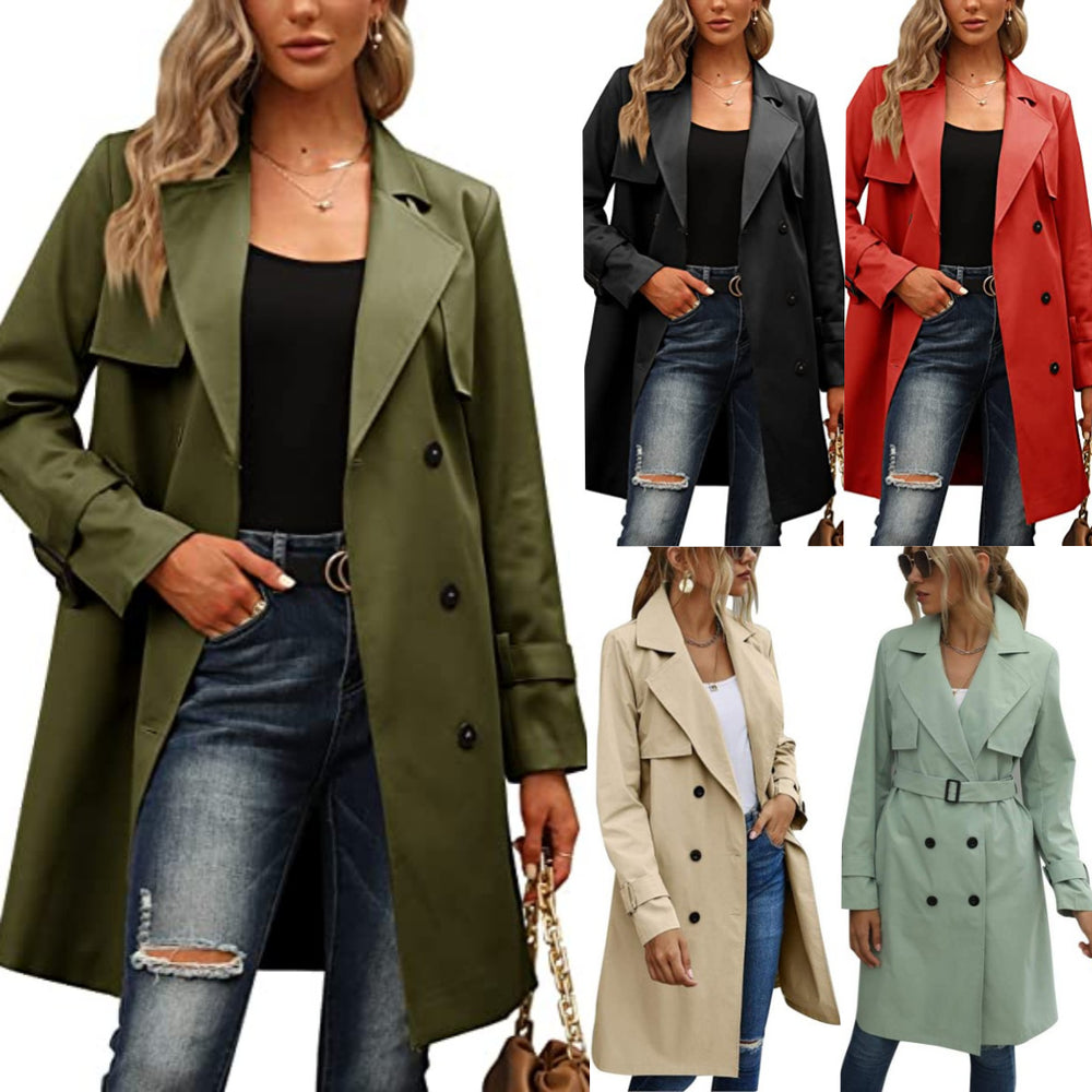 Chic Double Breasted Casual Trench Coat for Women – Autumn Fashion in Multiple Colors