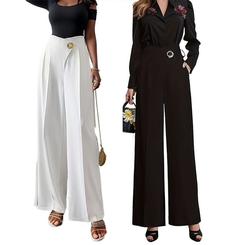 Chic High-Waisted Wide-Leg Trousers in Solid Colors