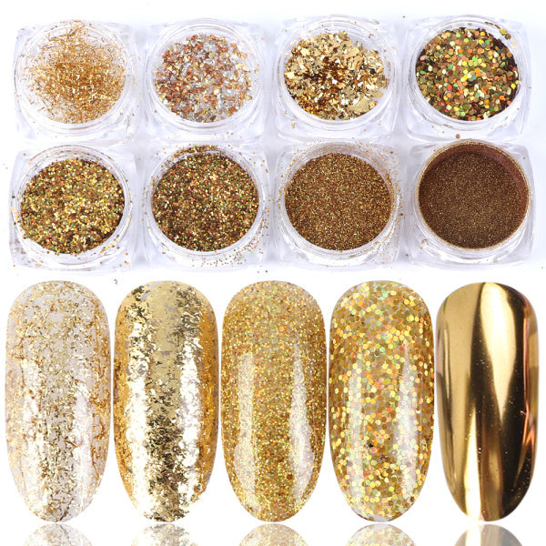 Set di nail art con glitter esagonali olografici con 8 tonalità per disegni di unghie sbalorditivi