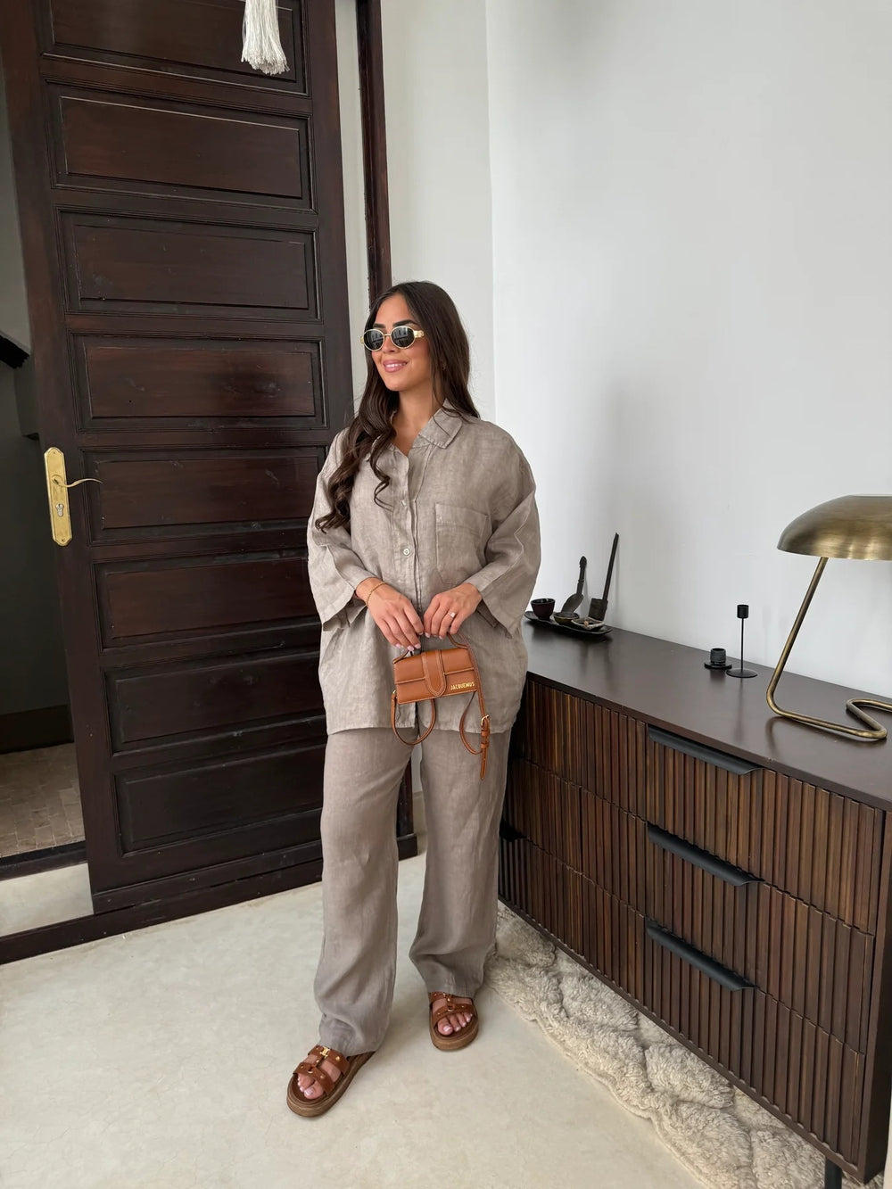 Stylish Women's Casual Linen Shirt and Wide Leg Pants Set - Loose-Fit 2 Piece Outfit with Pockets