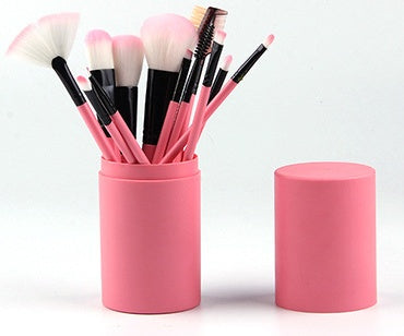 12-Piece Makeup Brush Set with Plastic Handles and Rayon Bristles