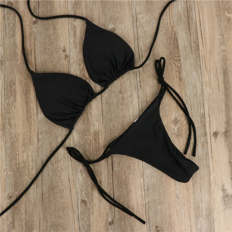 Elegant Halter Neck Split Tie Bikini Set with Milk Silk Fabric