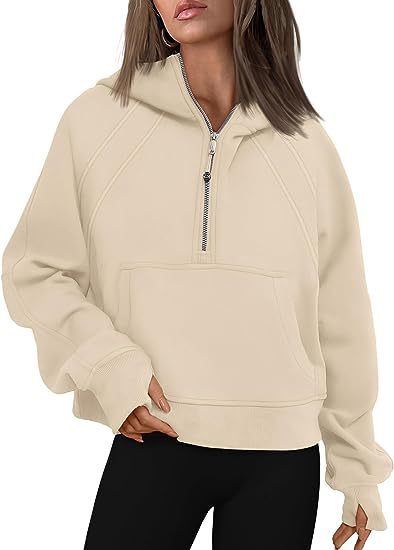 Zippered Long Sleeve Hooded Sweatshirt with Front Pocket - Women's Casual Pullover for Winter and Fall