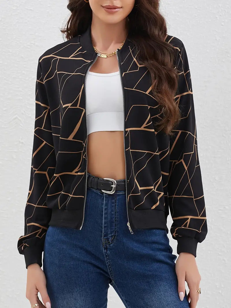 3D Effect Loose Fit Printed Workwear Jacket for Women