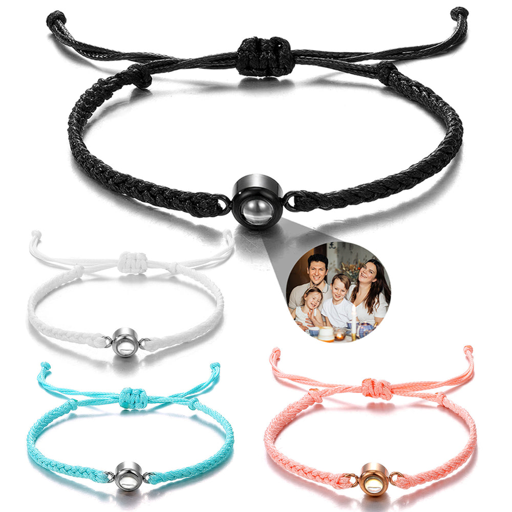 Geo-Design Alloy Projection Bracelet with Braided Colors and Custom Photo Feature