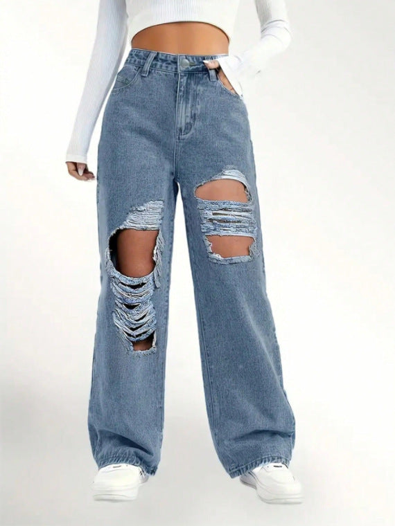 Trendy High-Waisted Distressed Jeans for Women