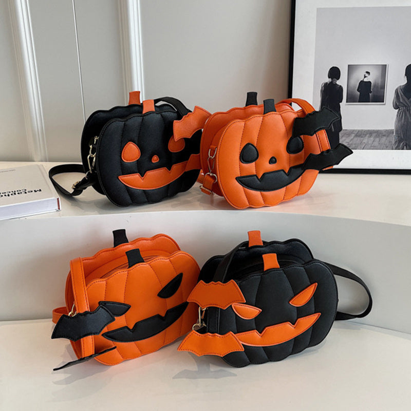 Borsa a tracolla creativa con zucca dei cartoni animati e pipistrello per Halloween - Borsa a tracolla personalizzata da donna