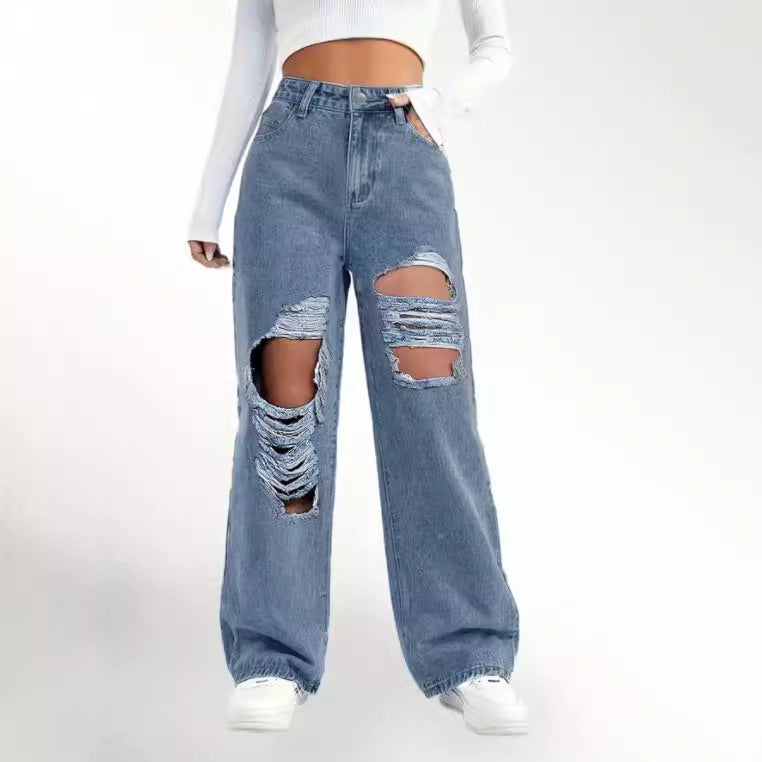 Trendy High-Waisted Distressed Jeans for Women