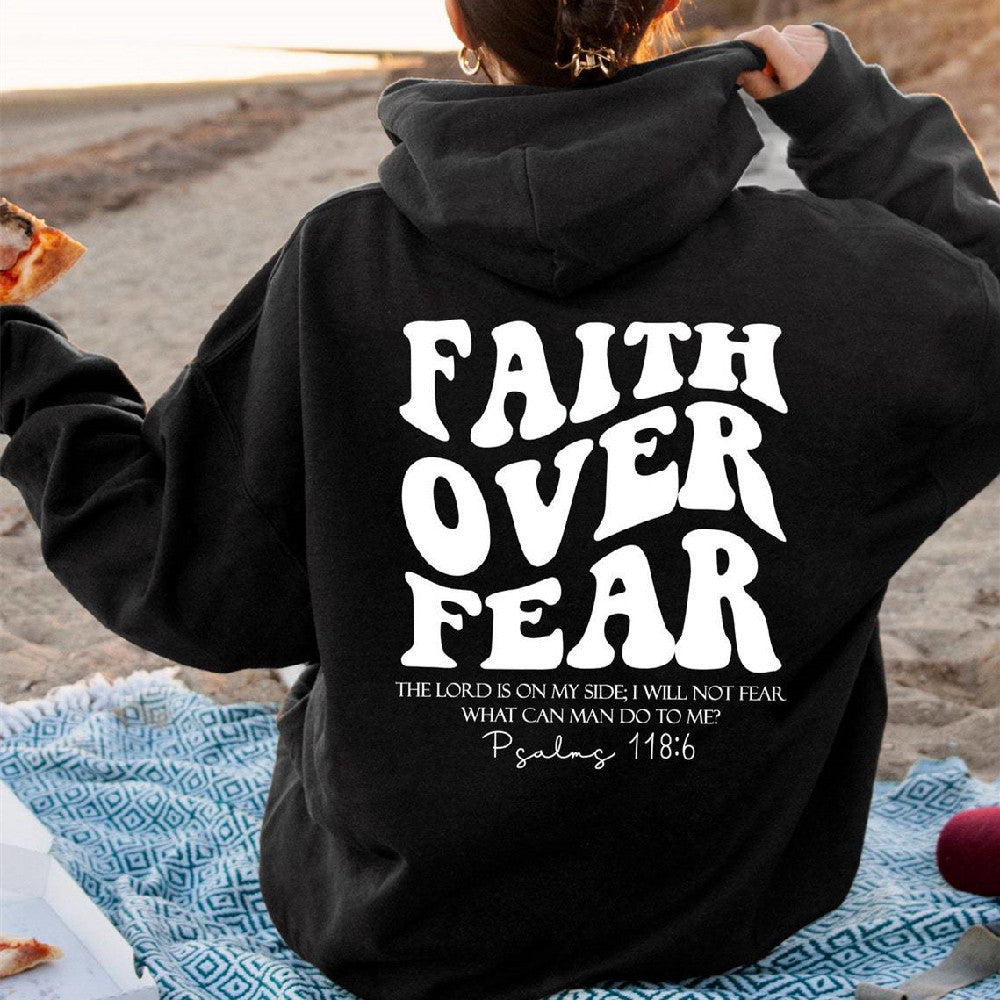 Faith Over Fear Pullover Hoodie, Christian Inspirational Sweatshirt, Bible Verse Apparel