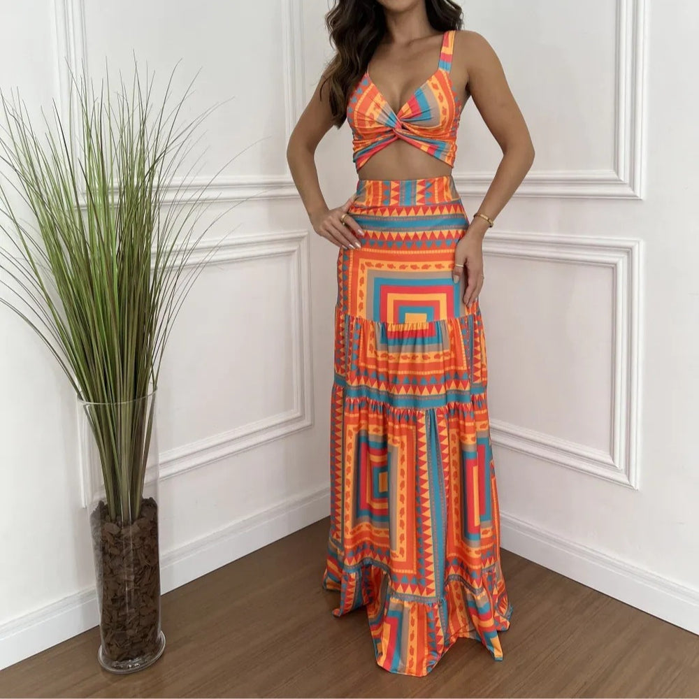 Trendy Hip Hop Printed Color Dress Set