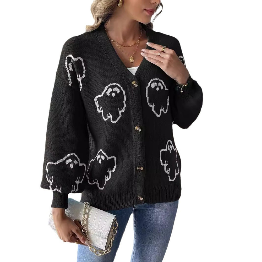 Spooky Chic Women's Casual Button-Up Cardigan Sweater