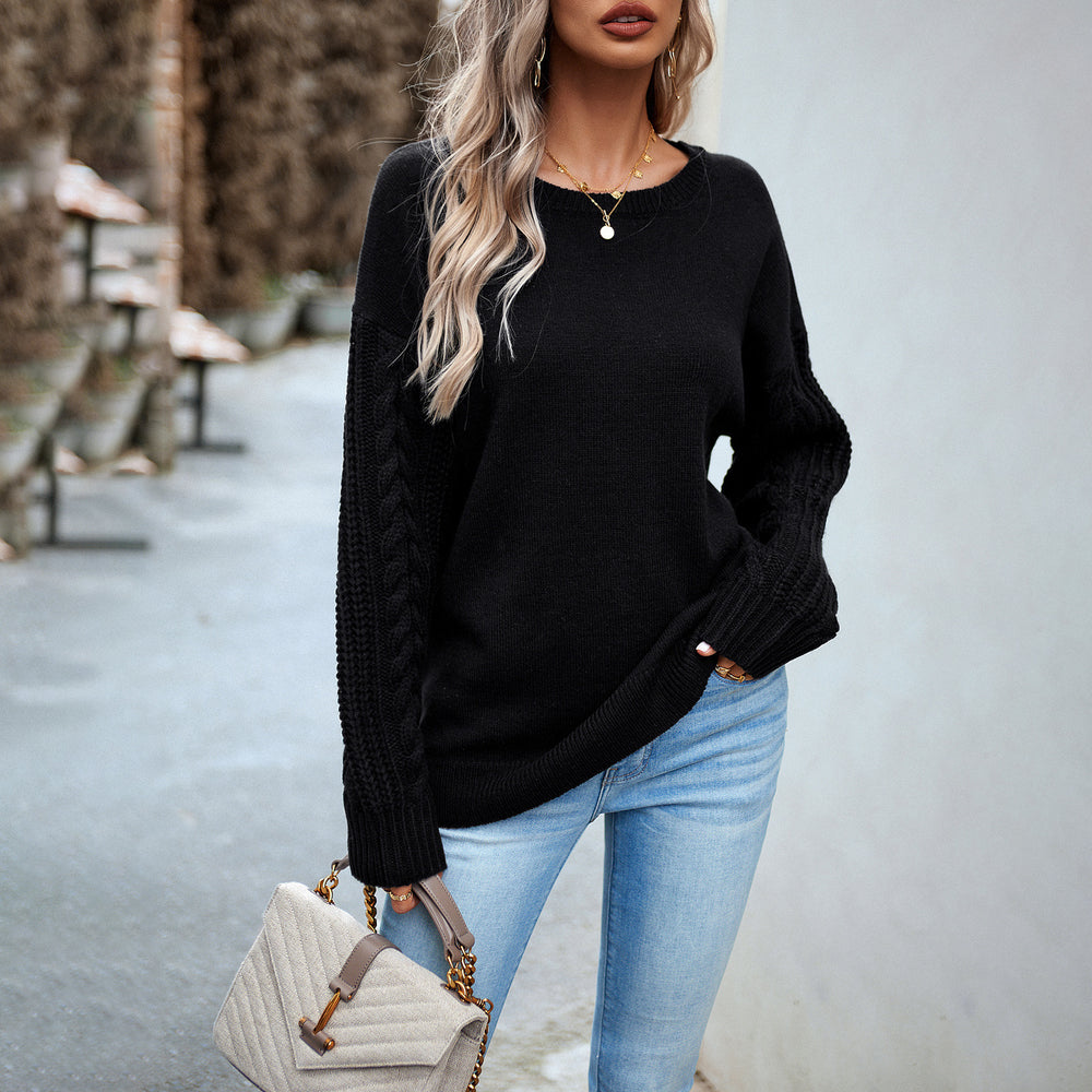 Chic Women's Round Neck Wool Sweater for Everyday Wear