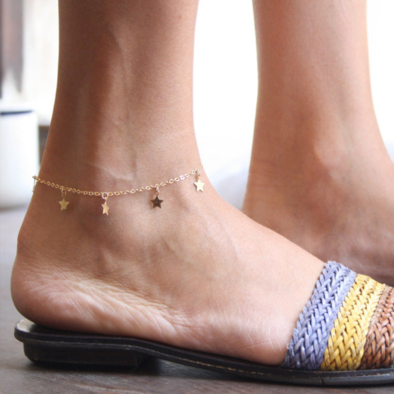 Star-Shaped Heart Charm Anklet