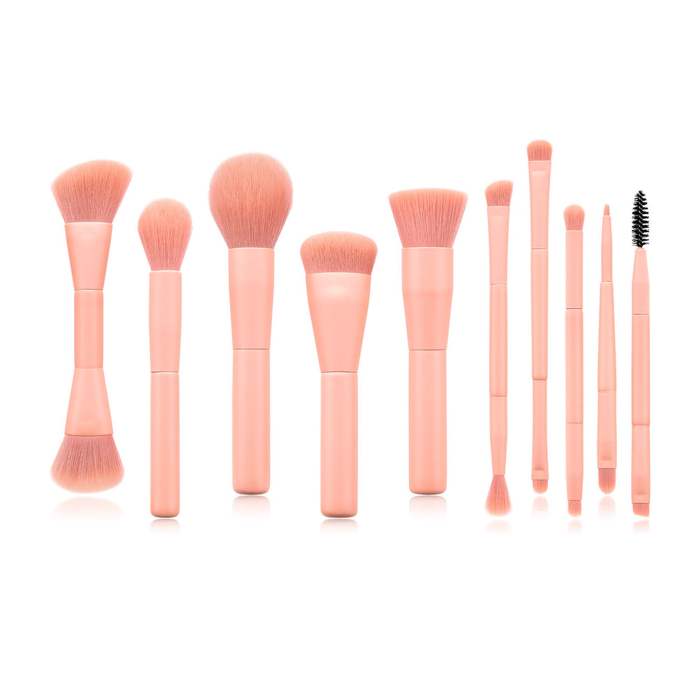 10-Piece Portable Makeup Brush Set with Wooden Handles