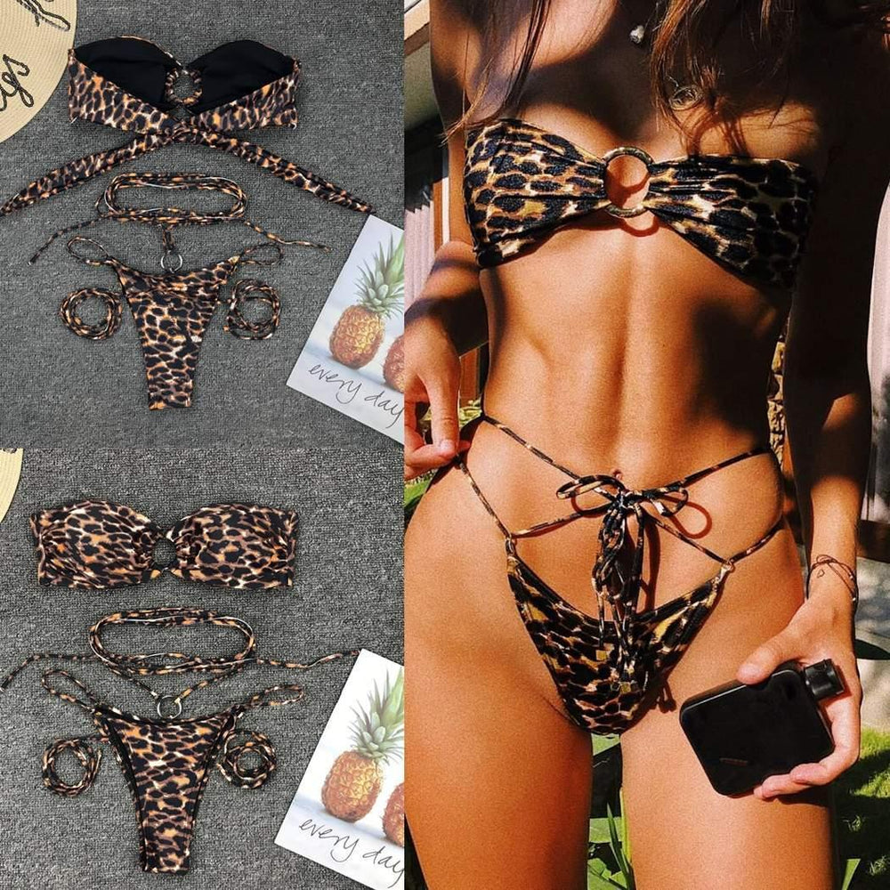 Wild Leopard Pattern Swimwear Set