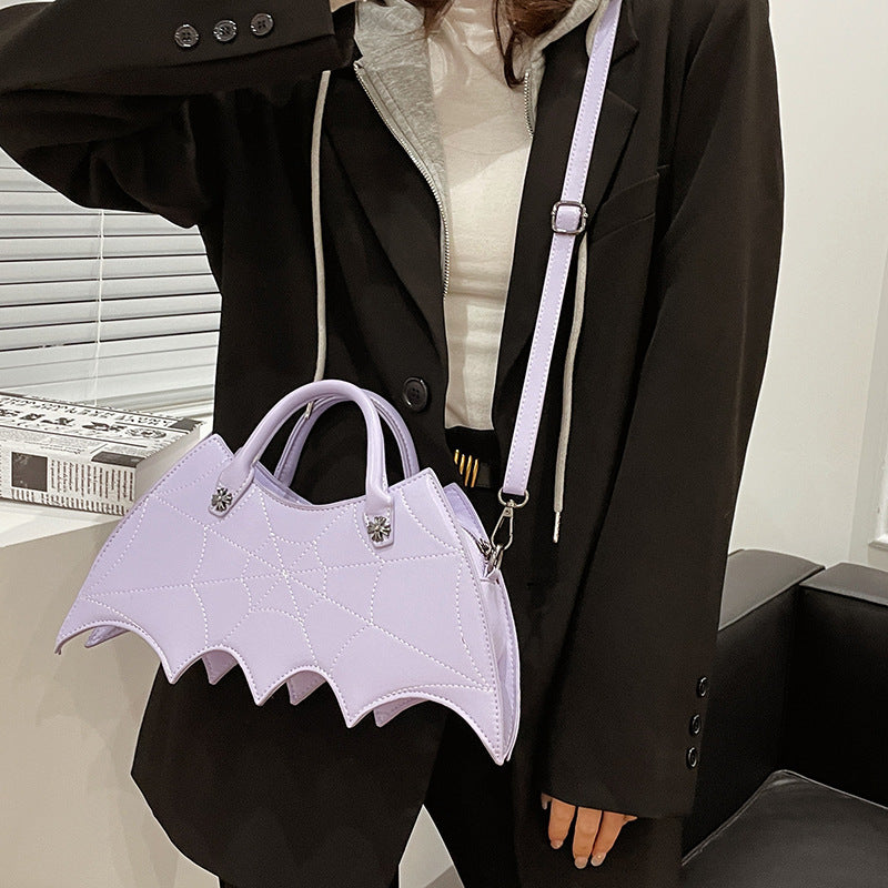 Halloween-Inspired Batgirl Shoulder Bag - Stylish Spider Web Design PU Crossbody Messenger Handbag