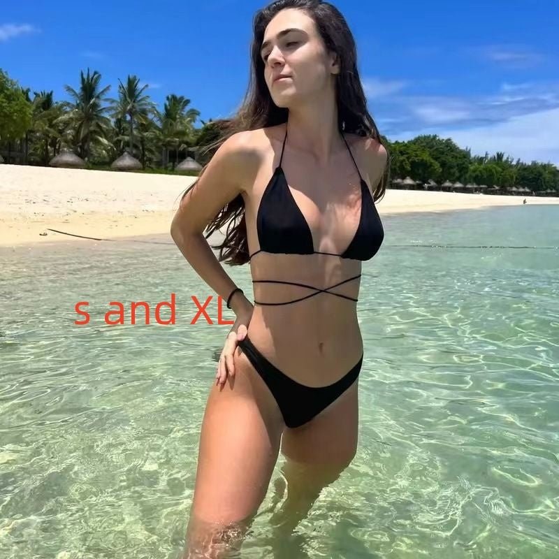 Bikini con fascia da spiaggia nera in tessuto traspirante