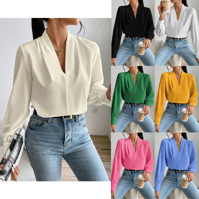 V-neck Long Sleeve Loose Fit Top