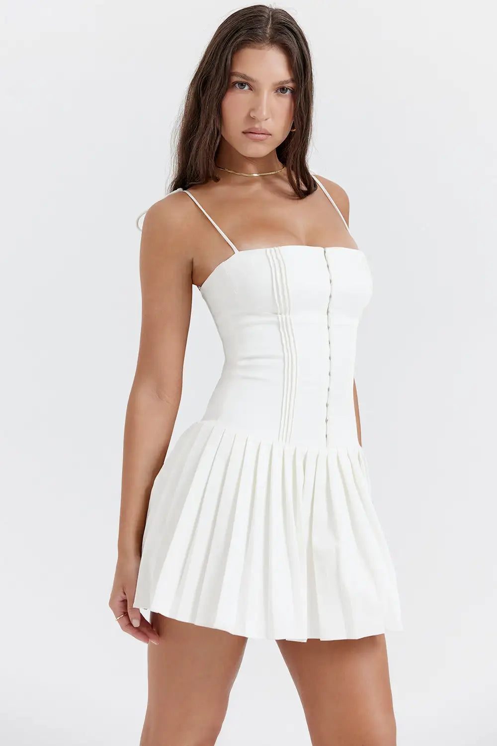 Ivory Pleated Midi Dress: A Fusion of Elegance and Modernity