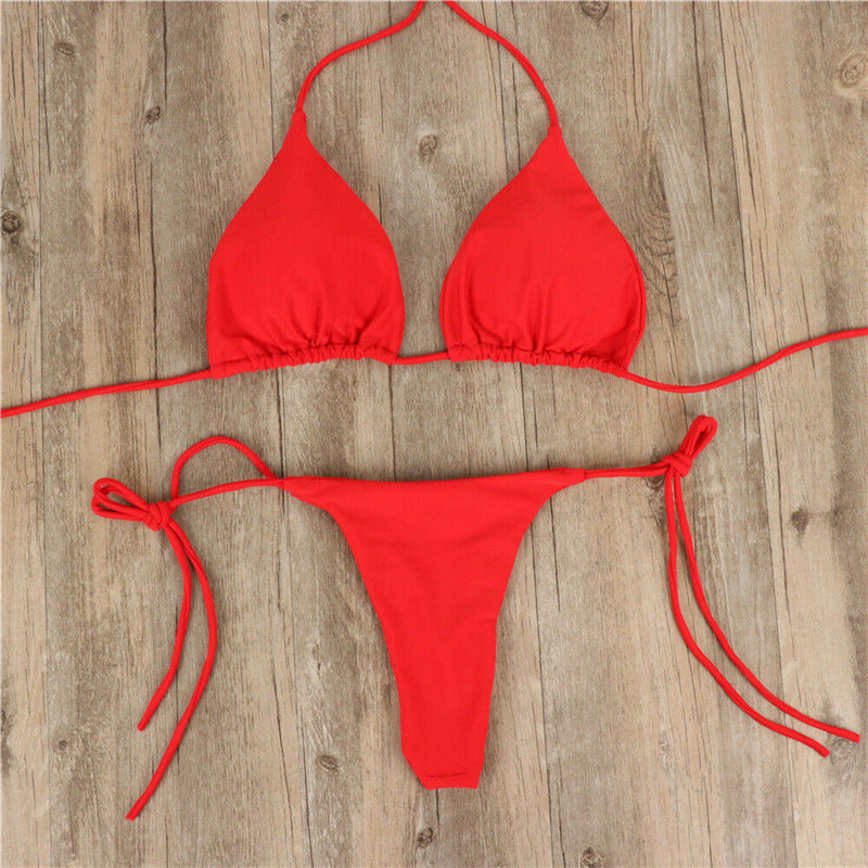 Elegant Halter Neck Split Tie Bikini Set with Milk Silk Fabric