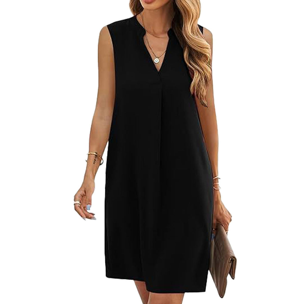 Vibrant Solid Casual V-neck Shirt Dress for Women