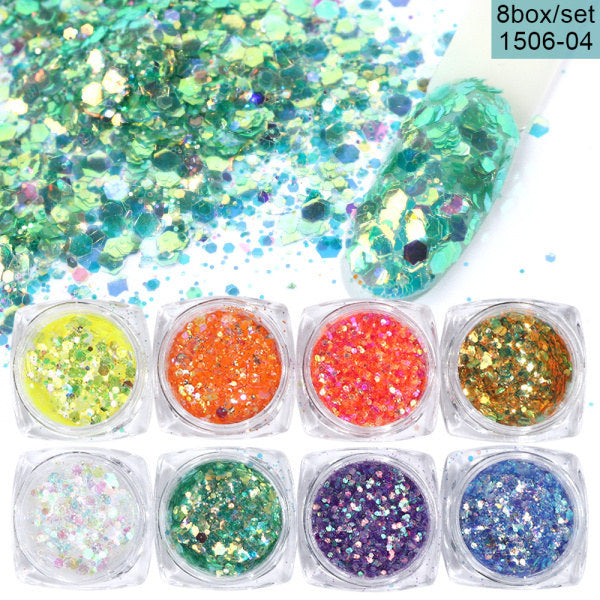 Holographic Hexagon Glitter Nail Art Set with 8 Shades for Stunning Nail Designs