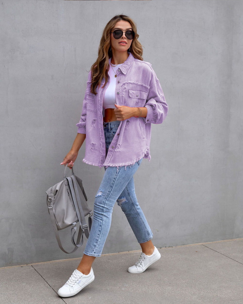 Stylish Ripped Button-Up Jacket for Women - Casual Spring and Autumn Tops