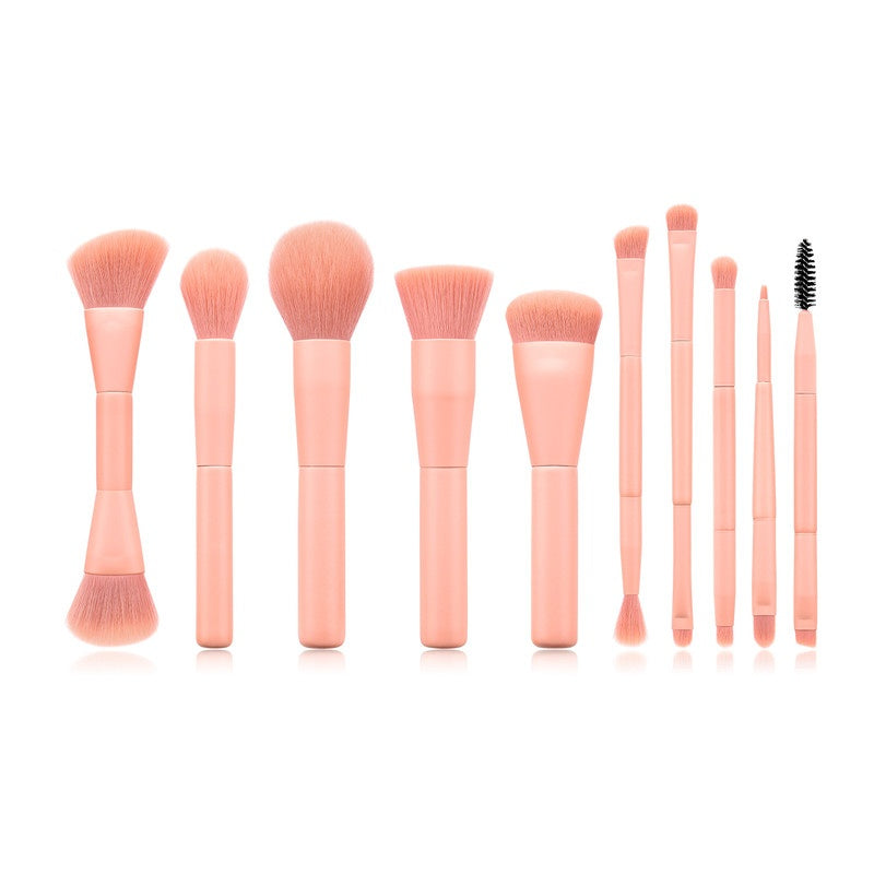 10-Piece Portable Makeup Brush Set with Wooden Handles