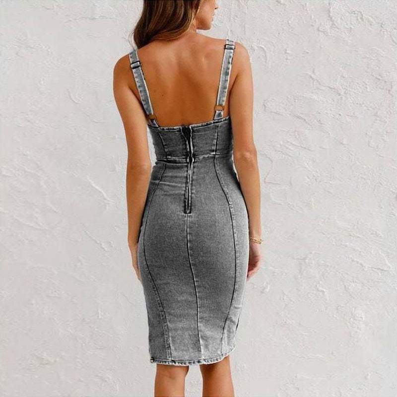 Abito in denim con spacchi chic - Dichiarazione di moda estiva da donna