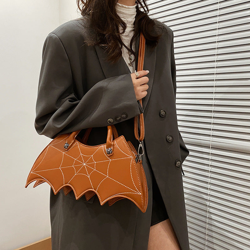 Halloween-Inspired Batgirl Shoulder Bag - Stylish Spider Web Design PU Crossbody Messenger Handbag