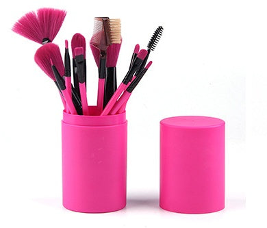 12-Piece Makeup Brush Set with Plastic Handles and Rayon Bristles